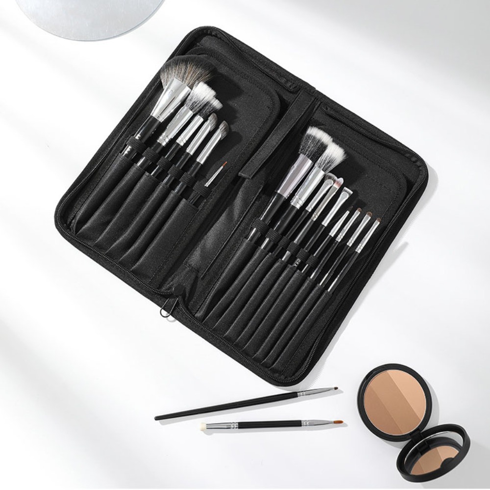 Blush Brush Kabuki - Hochwertige tragbare Make-up-Pinseltasche mit 15-Loch-Position, großes