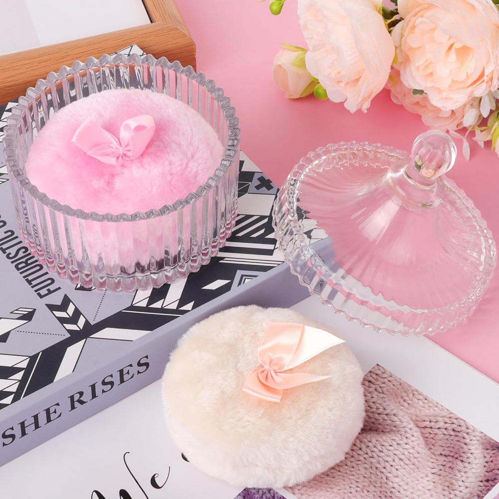 Beauty Makeup Tool Collection - Puderpuff mit Glas-Aufbewahrungsbox Make-up-Organizer-Set Wiederverwendbares Waschbares