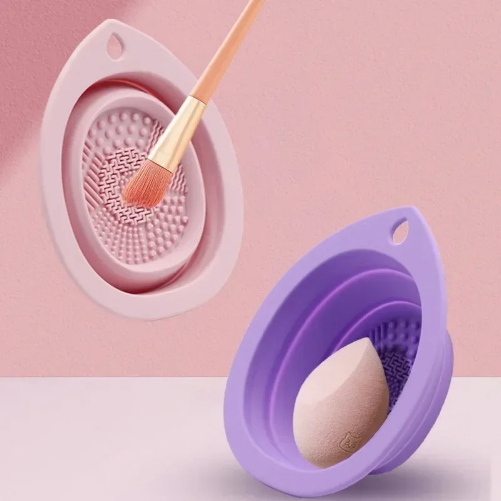 Cosmetic Sponge - Silikon-Make-up-Pinsel-Reinigungsschale, faltbare Waschmatte, tragbares Kosmetikpinsel-Reinigungswerkzeug, Schönheits-Make-up-Pinsel-Schwamm