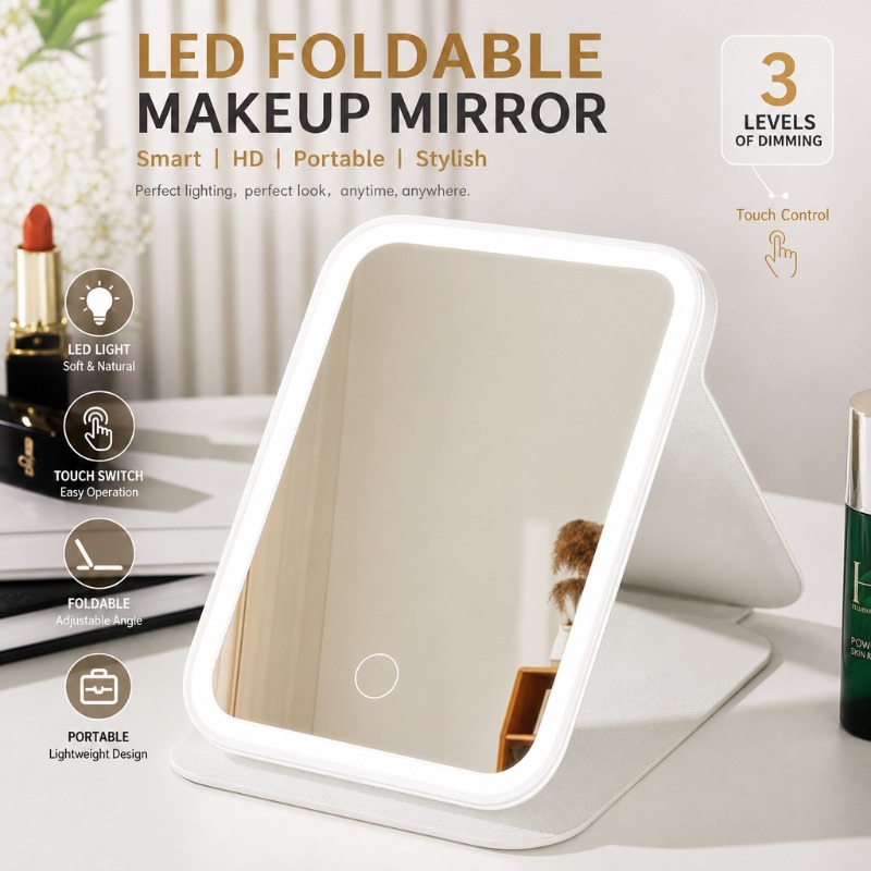 Beauty Makeup Hd - LED Klappbarer Schminkspiegel 3-stufig Dimmbar Touchscreen